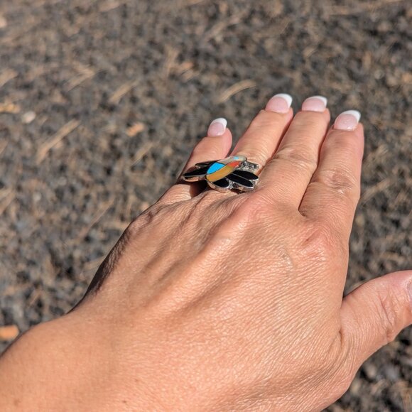 Genuine Native American Jewelry Zuni Ring Hummingbird Style Tribal sz 7.5 *** - Picture 10 of 11